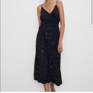 NWT Zara Black Polka Dot Jacquard Midi Dress‎